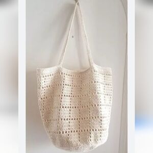 Crochet Oversized Tote Bag Cream | Beach Resort Pool Boho Hippie Shoulder